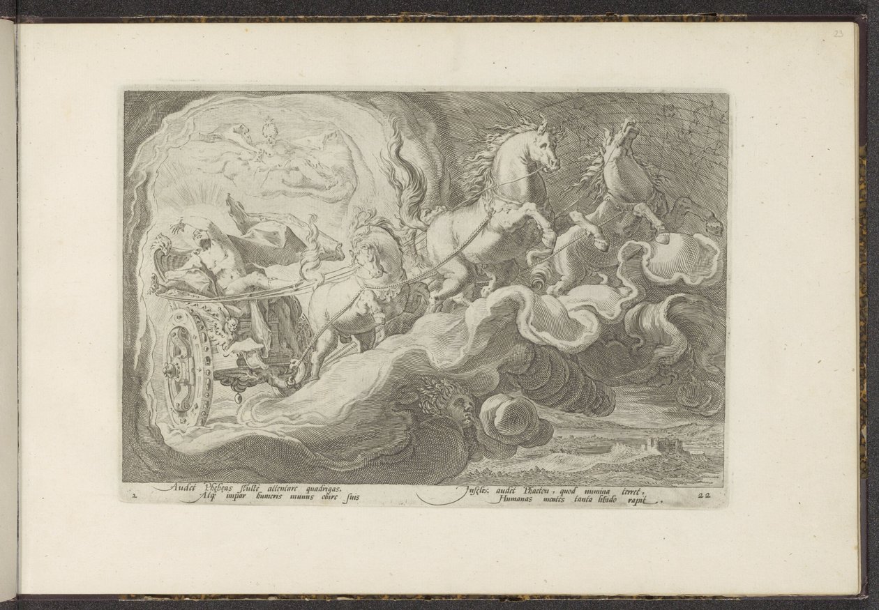 Phaethon rides the chariot of his father by Hendrick Goltzius (workshop of)