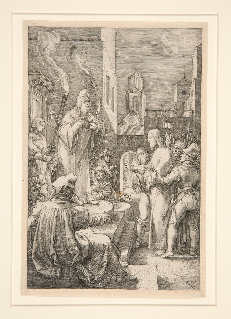 Christ Before Caiaphas, plate 4 from the series The Passion of Christ by Hendrick Goltzius