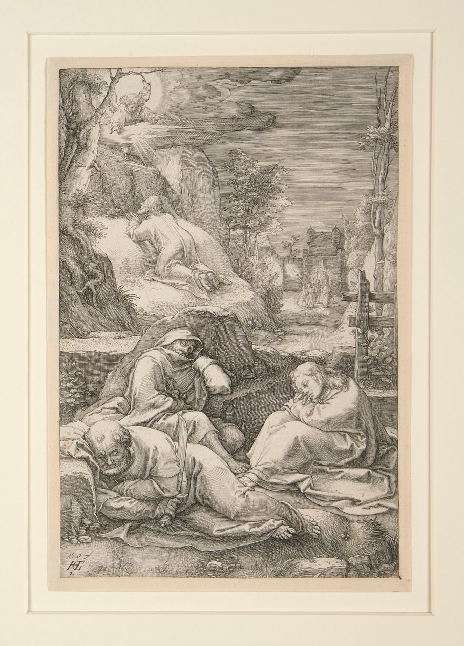 Christ on the Mount of Olives (The Agony in the Garden), from The Passion, #2 in a Series of 12 Engravings by Hendrick Goltzius
