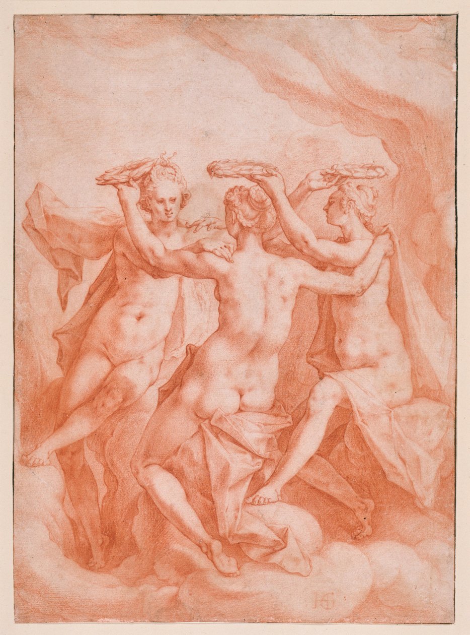 The Three Graces Floating on Clouds by Hendrick Goltzius