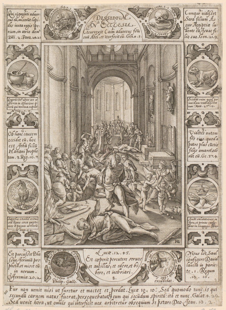 Dissidium in Ecclesia, Plate 8 of the Series "Allegories of the Christian Faith" by Hendrick Goltzius