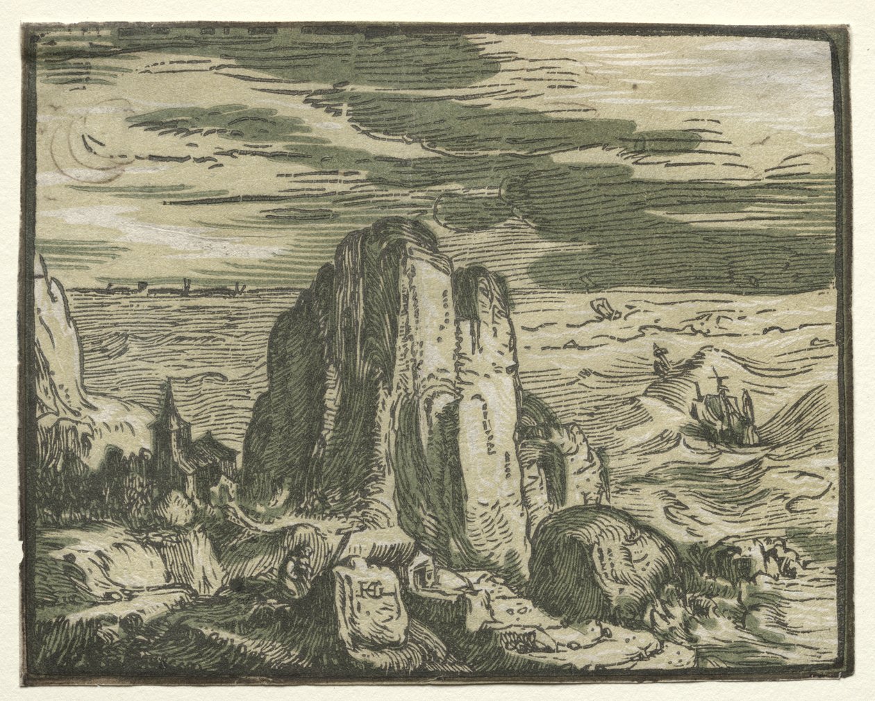 Four Small Landscapes: No. 4, Cliff on the Seashore by Hendrick Goltzius