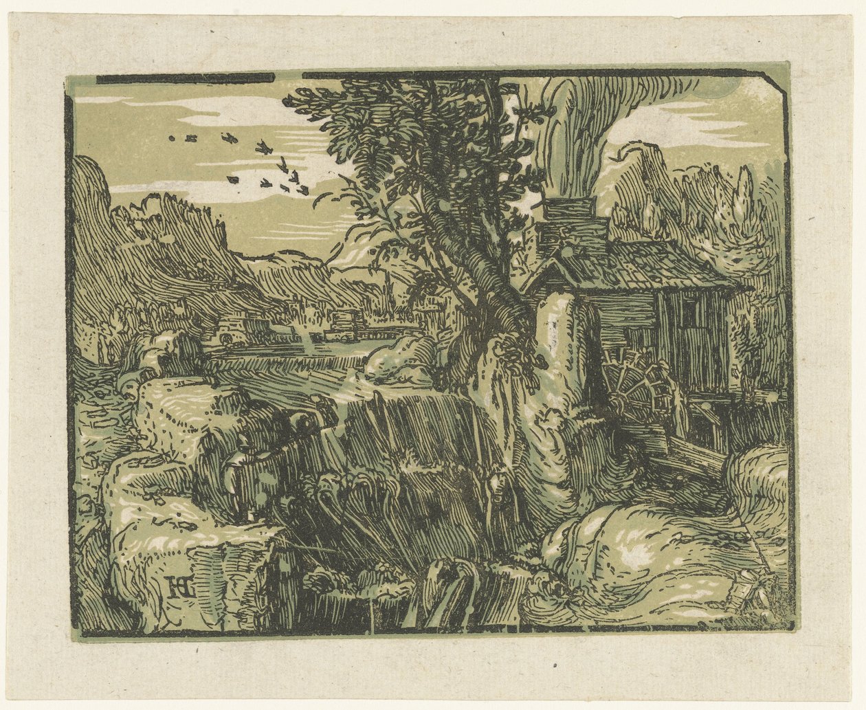 Landscape with Waterfall (Four Small Landscapes) by Hendrick Goltzius