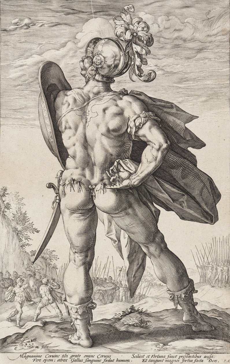 Marcus Valerius Corvus (Roman Heroes, Plate 6) by Hendrick Goltzius