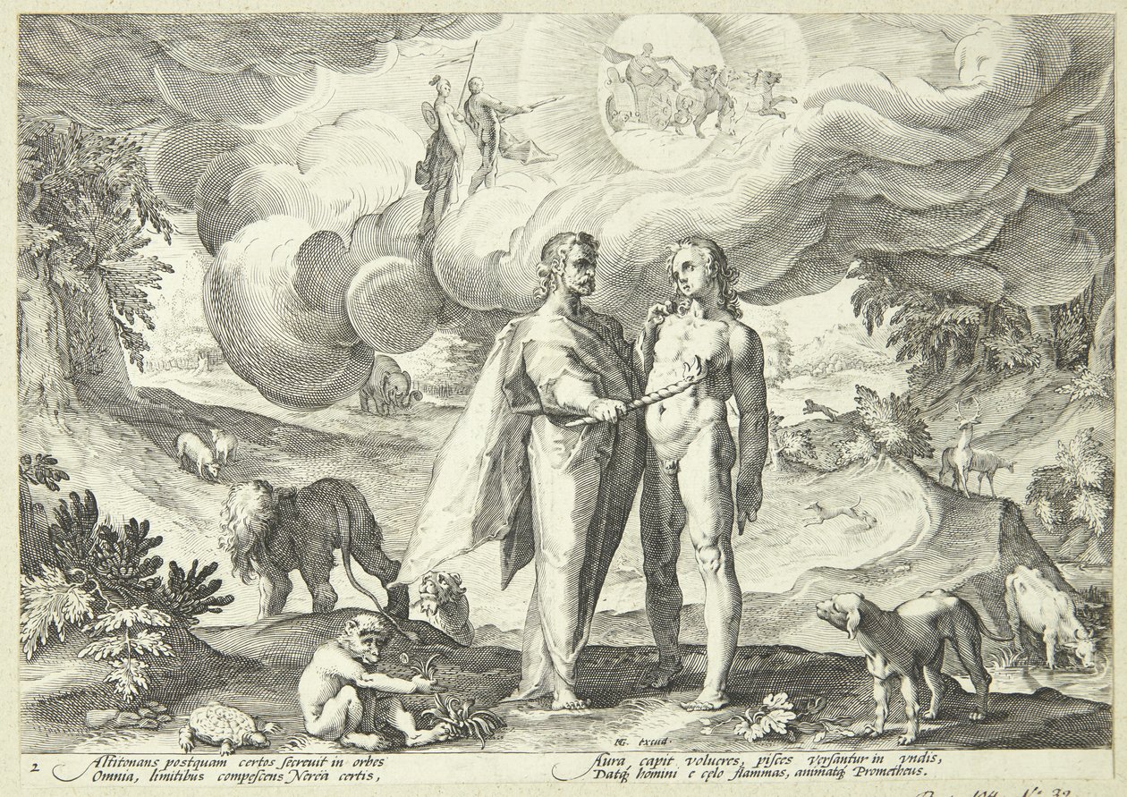 Prometheus Creates Man and Gives It Life with Fire from Heaven by Hendrick Goltzius