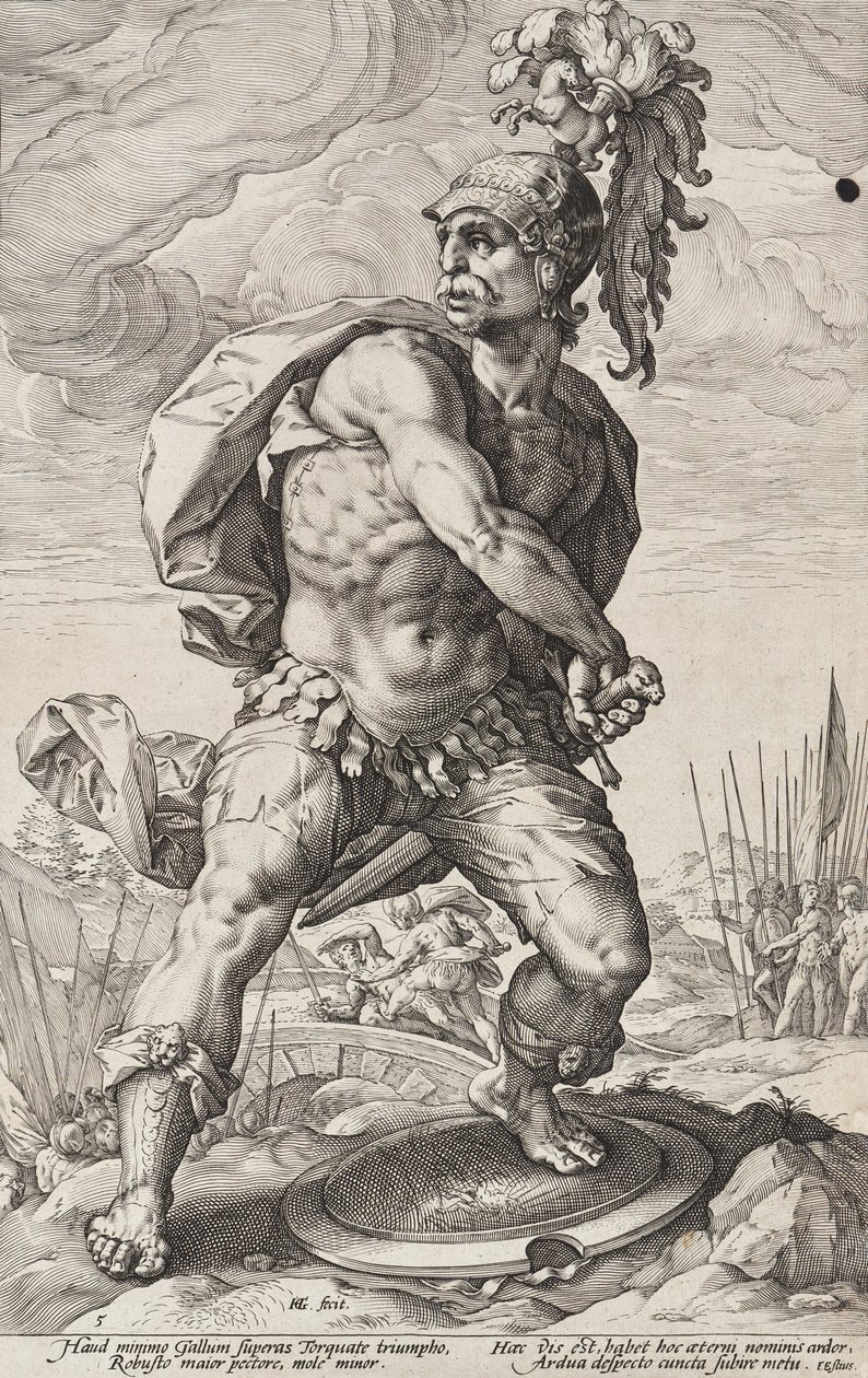 Titus Manlius Torquatus (Roman Heroes, Plate 5) by Hendrick Goltzius