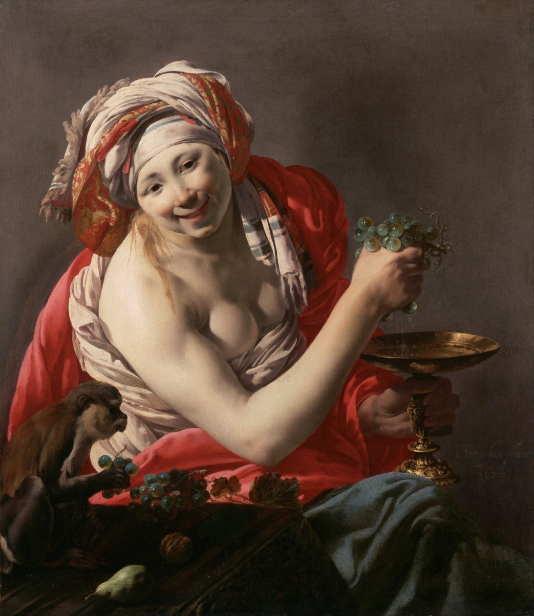 Bacchante with an Ape, 1627 by Hendrick Jansz Terbrugghen