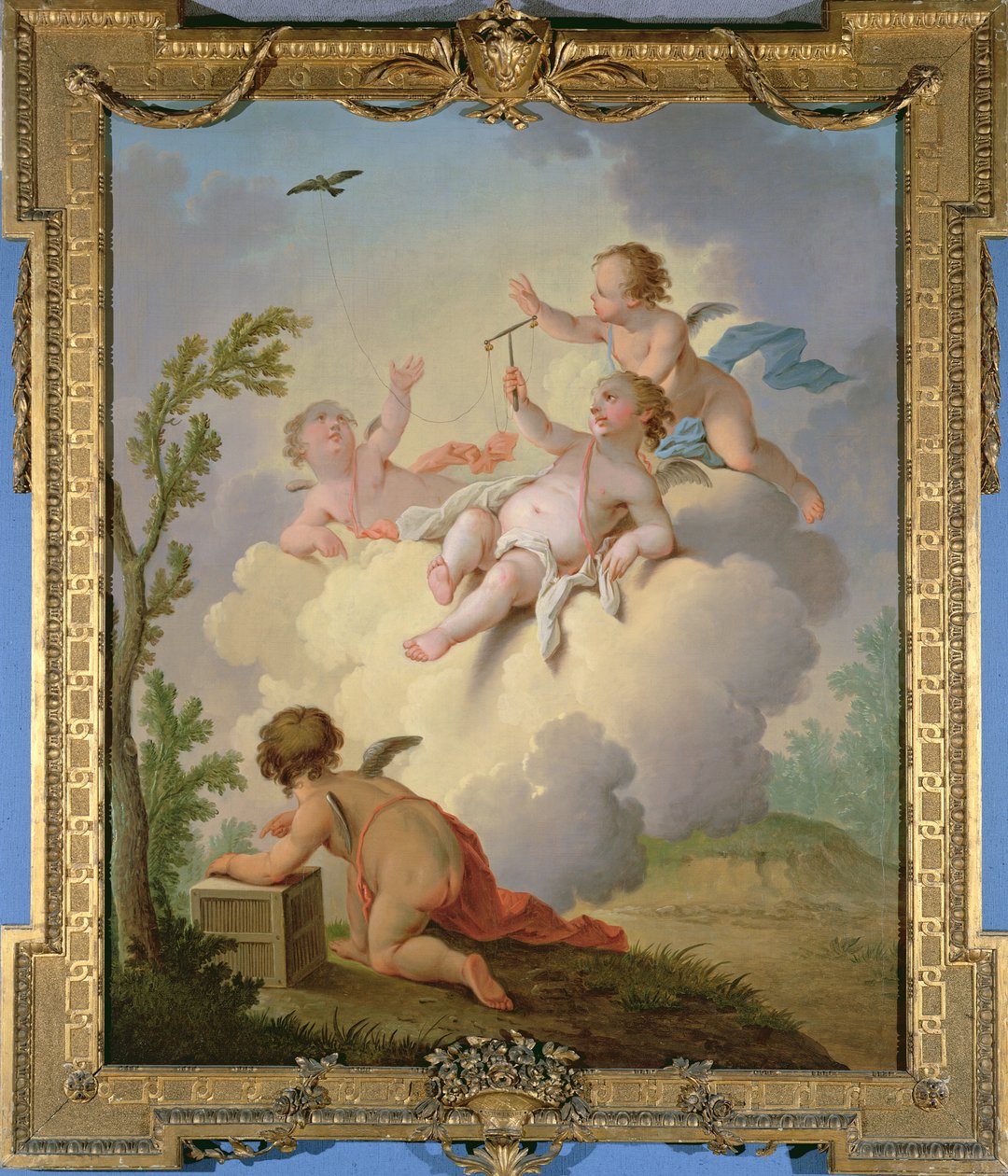 Angels Playing with a Bird in a Landscape by Hendrik Willem Schweickardt