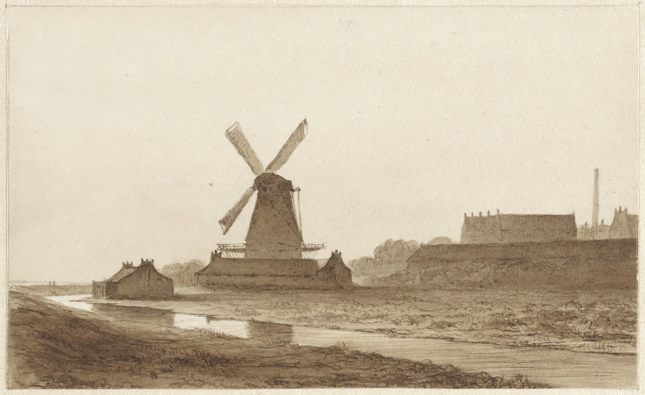 Mill at the Bulwark Het Blauwhoofd in Amsterdam by Hendrik Abraham Klinkhamer