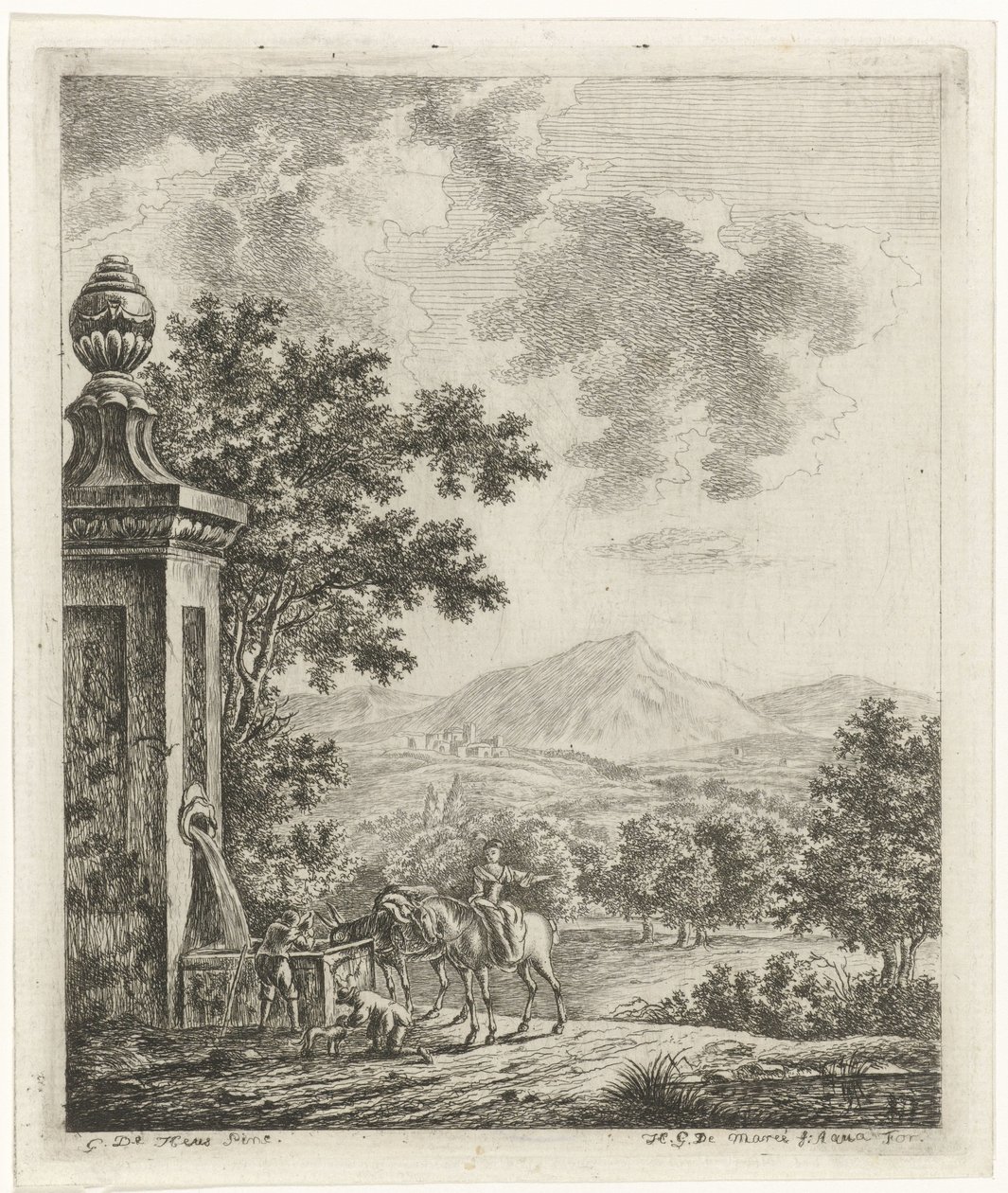 Landscape with Figures by a Well by Hendrik Godart de Marée