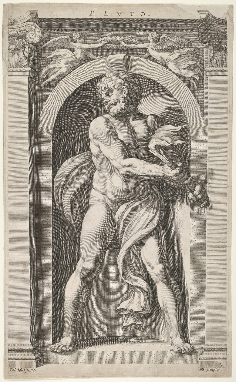 Pluto, on Verso Sketches of a Figure, Four Heads, and a Column by Hendrik Goltzius