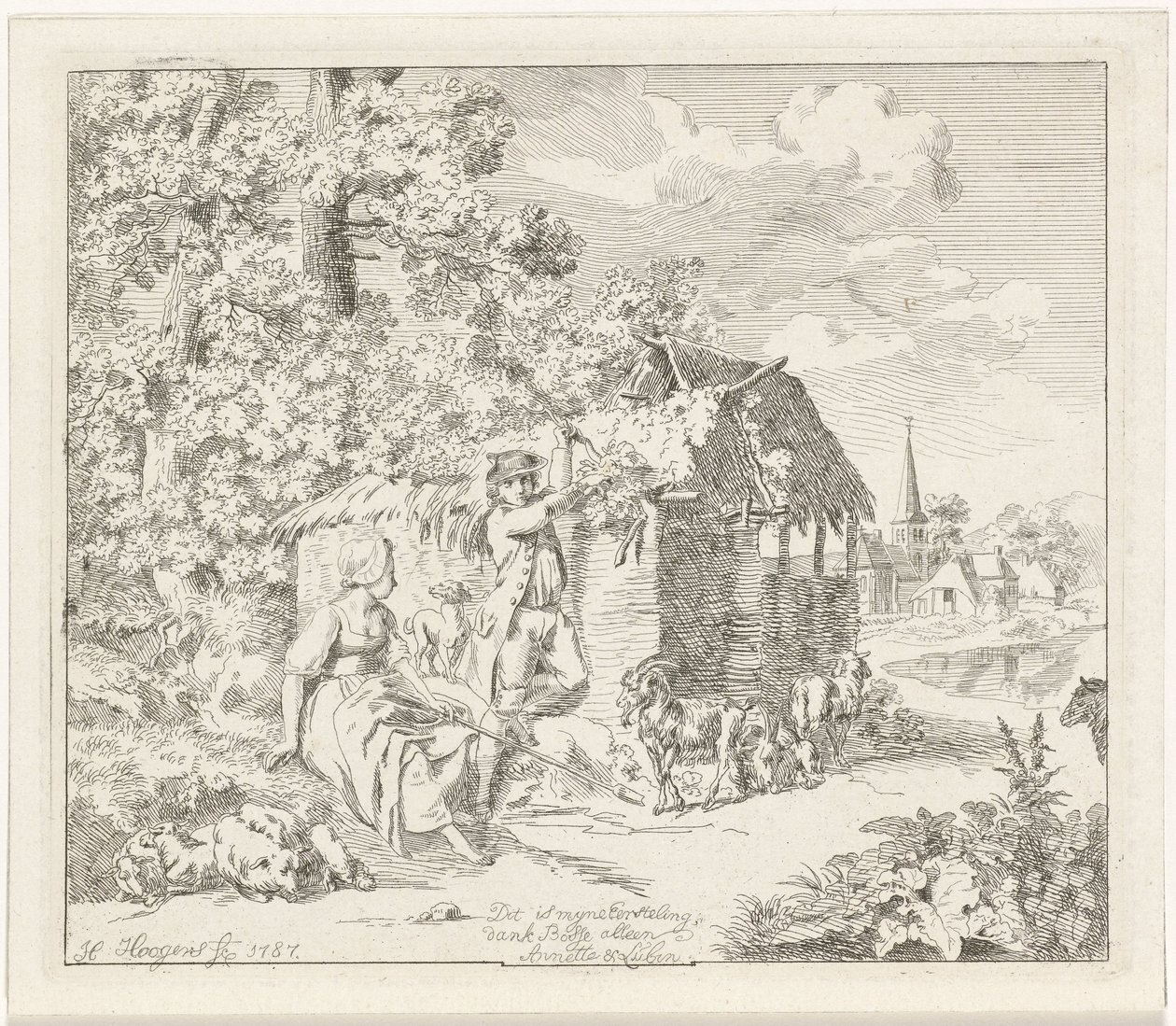 Shepherdess and Young Man by a Barn (Annette and Lubin) by Hendrik Hoogers