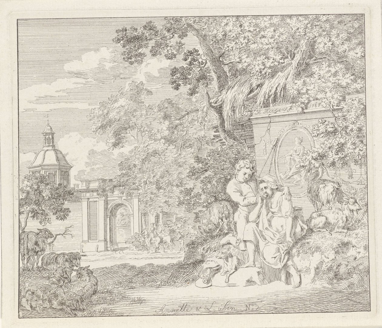 Couple by a Classical Monument and a City Gate (Annette and Lubin) by Hendrik Hoogers