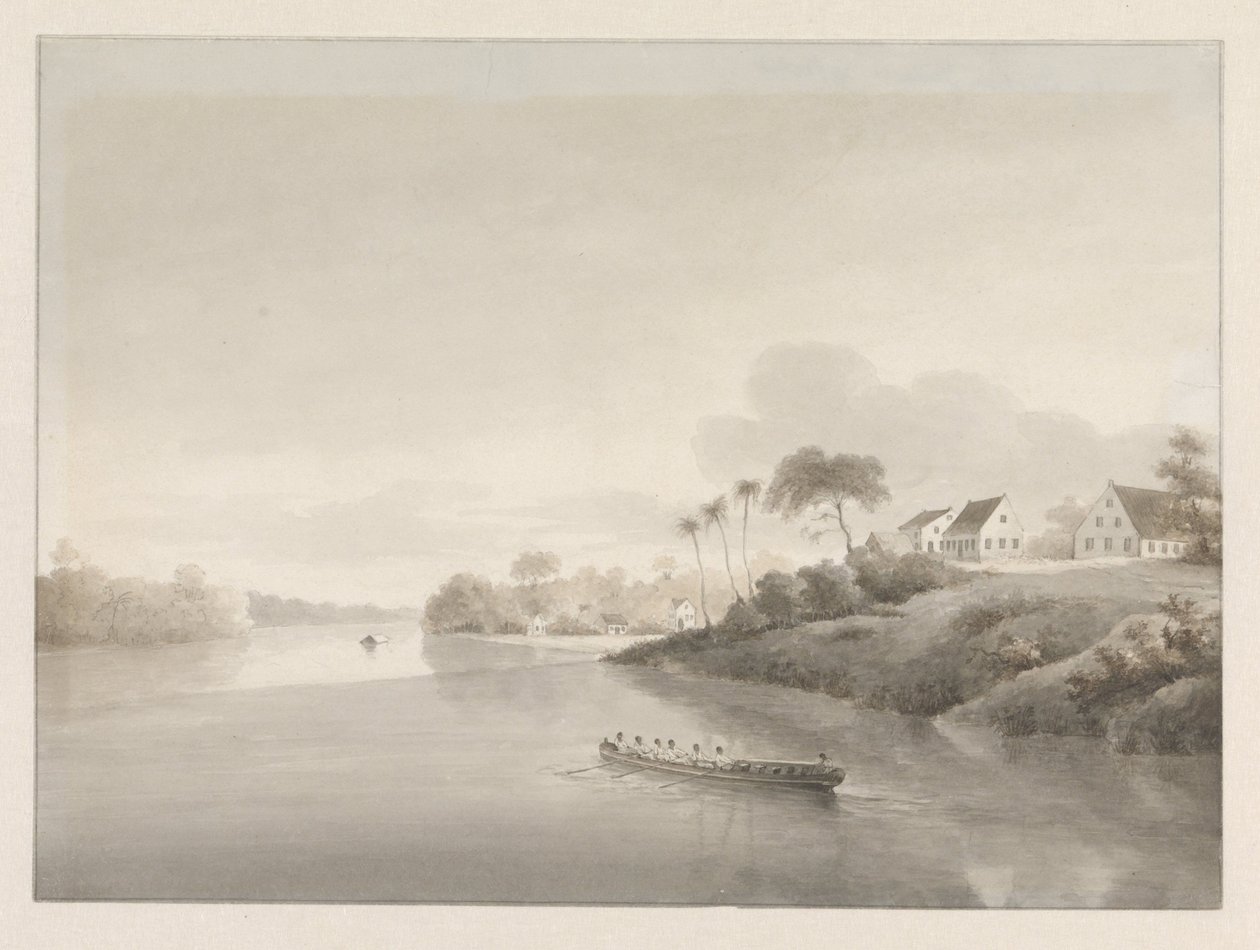 View of Several Houses by a River, Possibly the Jodensavanne by Hendrik Huygens