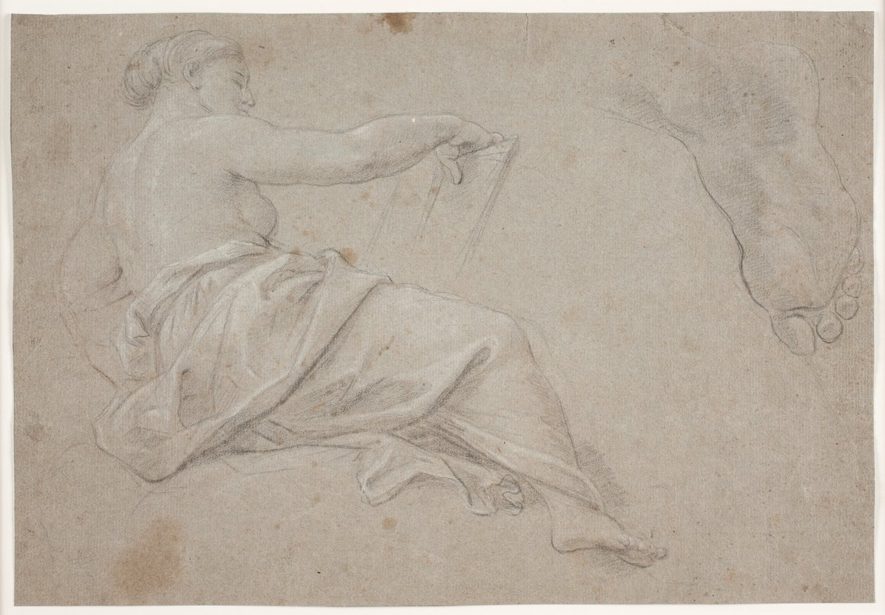 Half-Reclining Draped Female Figure with a Book. Study of a Foot by Hendrik Krock