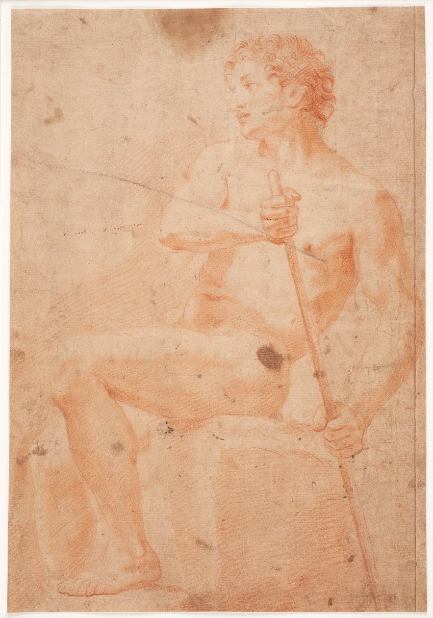Male Model Study, Seated with Staff by Hendrik Krock
