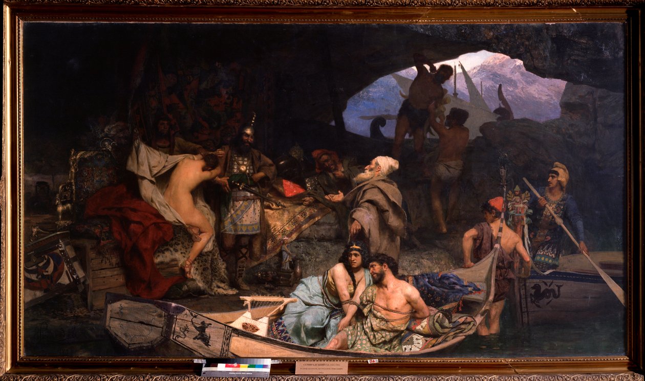 Les corsaires. Scene where they bring their loot and prisoners (hostages) into a cave by Henryk Siemiradzki