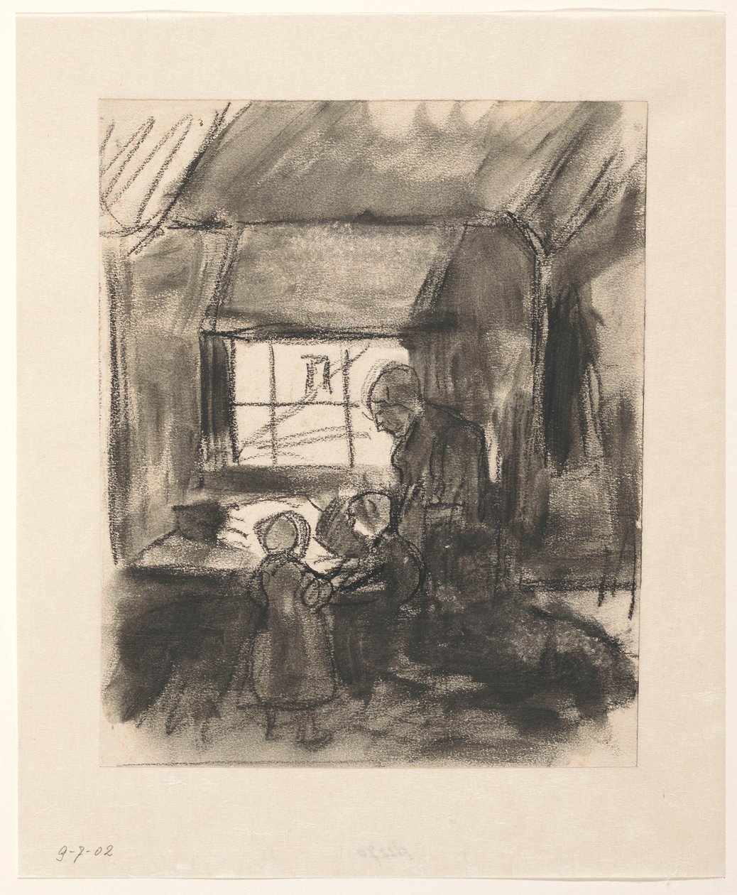 Interior with Woman and Two Children by Hendrik Valkenburg
