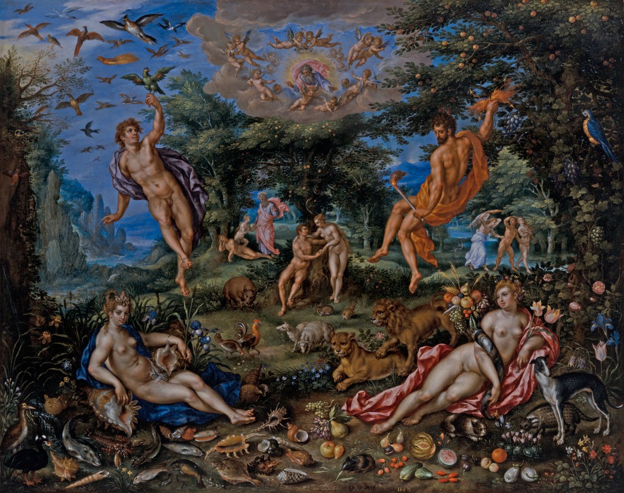The Four Elements, With Scenes From Genesis Beyond by Hendrik de & Alsloot Denis van (c.1573 1625/26) Clerck