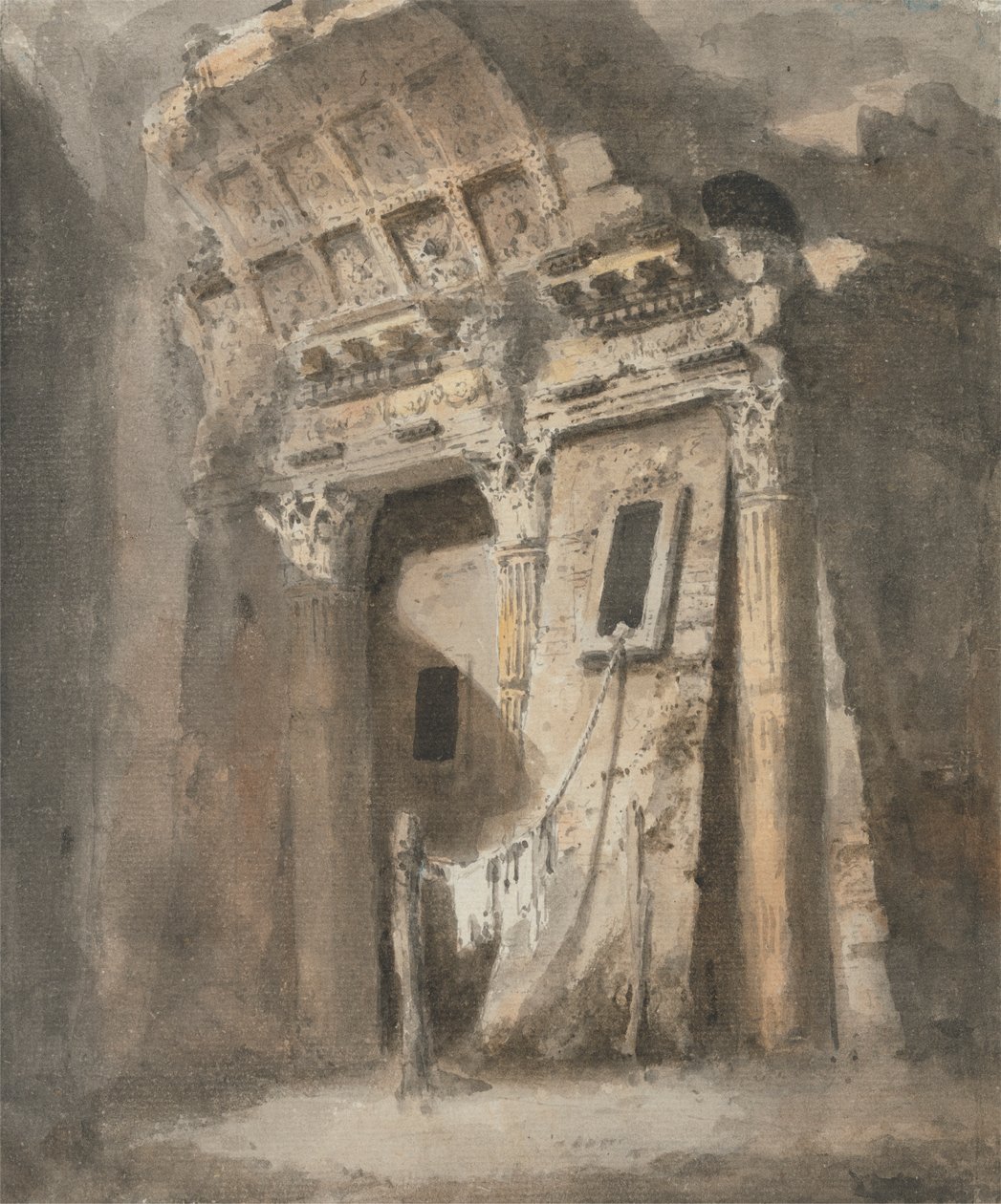 Ruined Archway with a Line of Washing, possibly in Rome by Heneage Finch fourth Earl of Aylesford