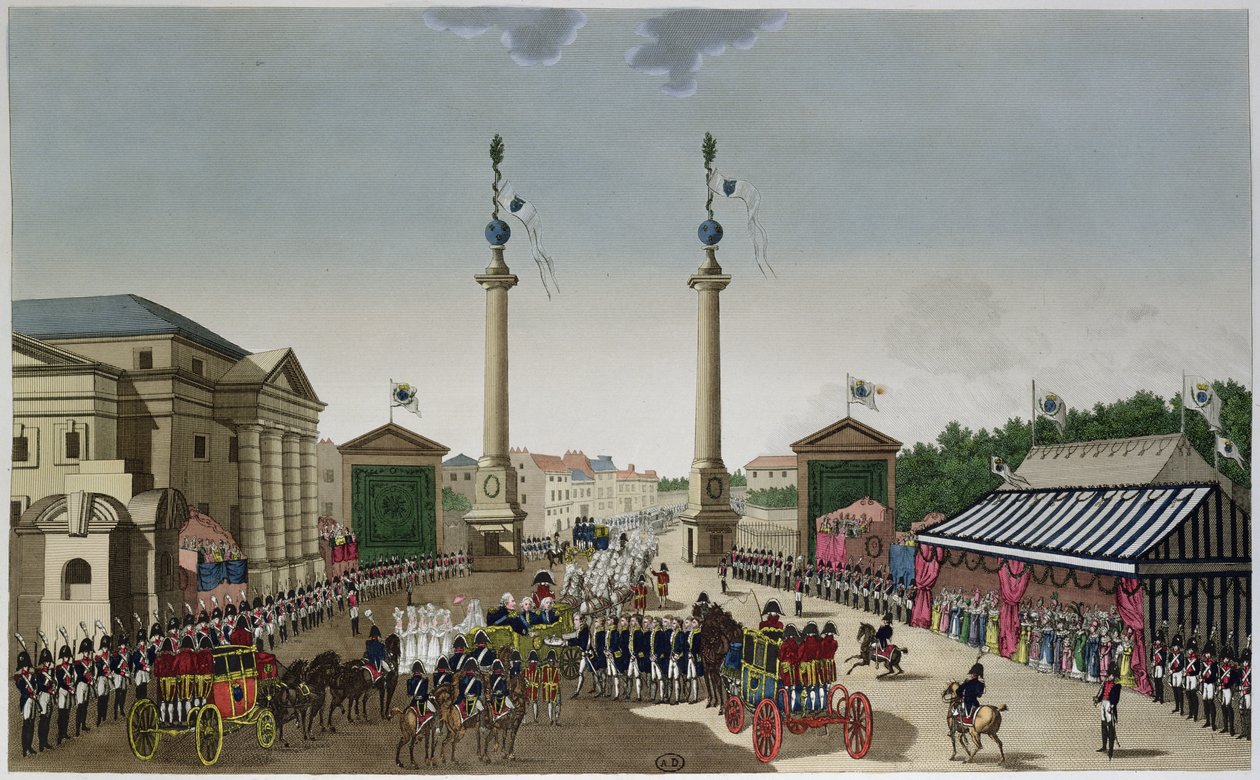 Presentation of the Keys of Paris to King Louis XVIII at the Barriere Saint-Denis on 3rd May 1814, c.1815-20 by Henri Courvoisier Voisin