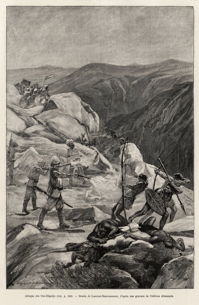 Oua-Elgedjo Attack. Engraving by Laurent Desrousseaux to Illustrate the Story 
