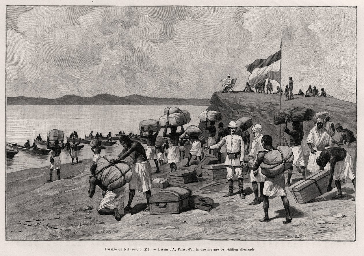 Passage of the Nile. Engraving by A. Paris to illustrate the story 