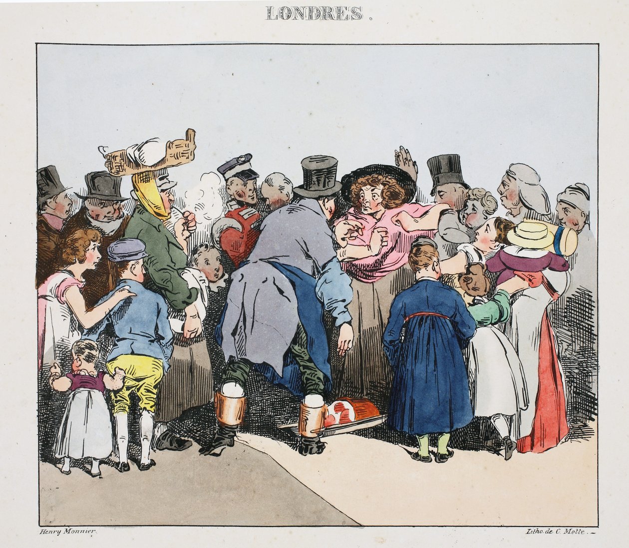 GRAVURE AQUARELLÉE XIXÈME Moeurs administratives Henri Monnier signée
