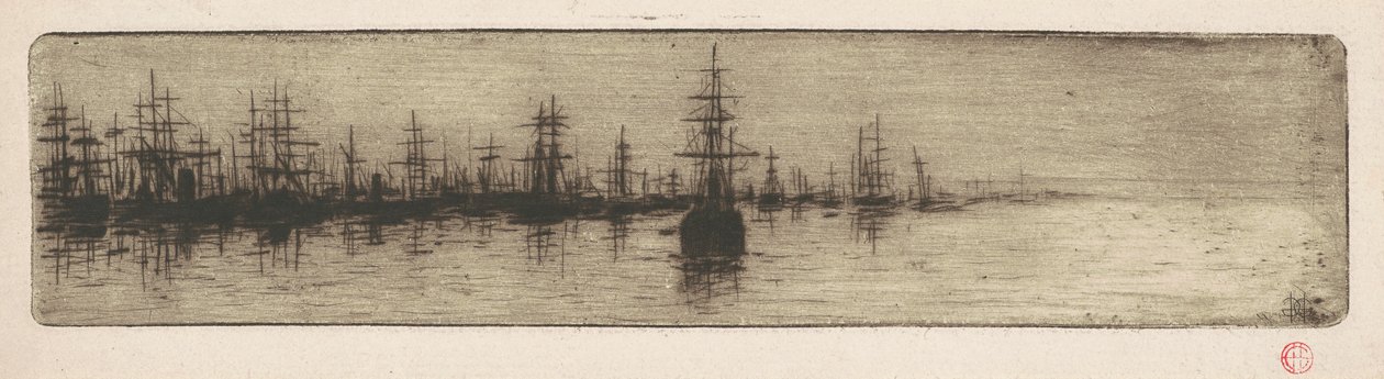 Tall Ships in a Harbor by Henri Charles Guérard