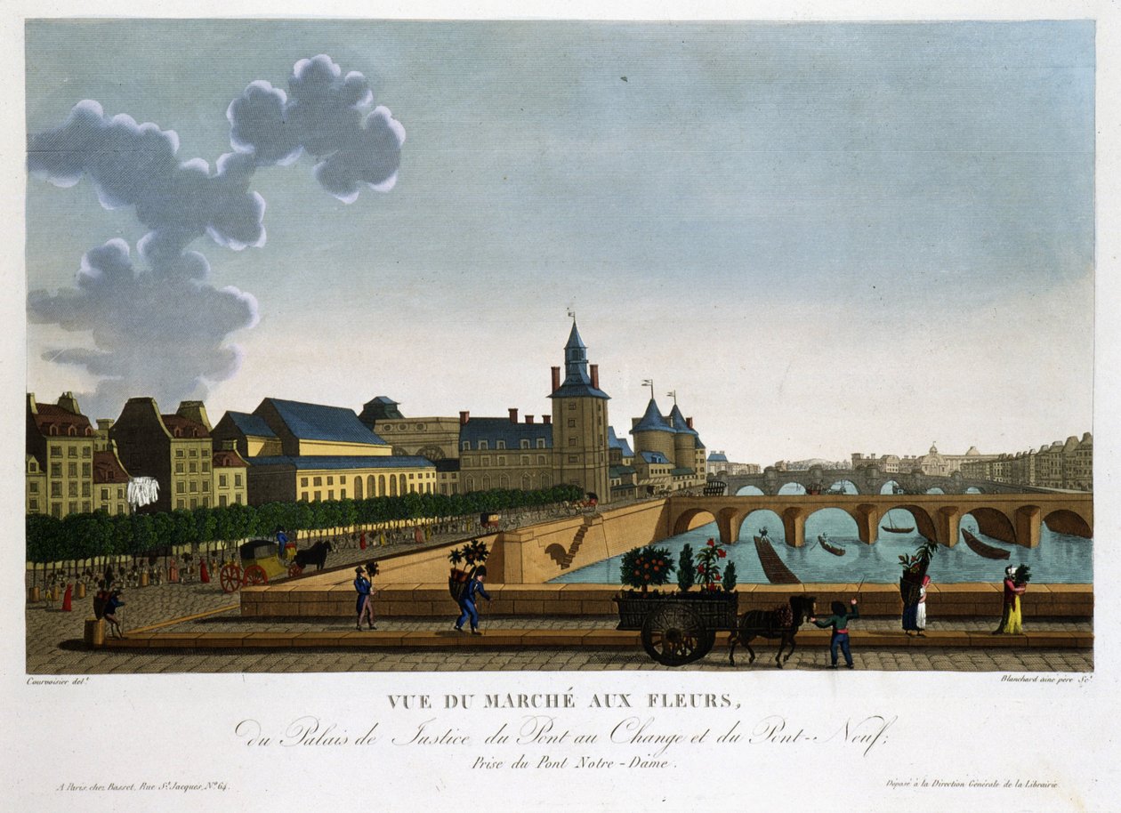 View of the Flower Market, Exchange Bridge and New Bridge - in Views of Paris by Courvoisier by Henri Courvoisier Voisin