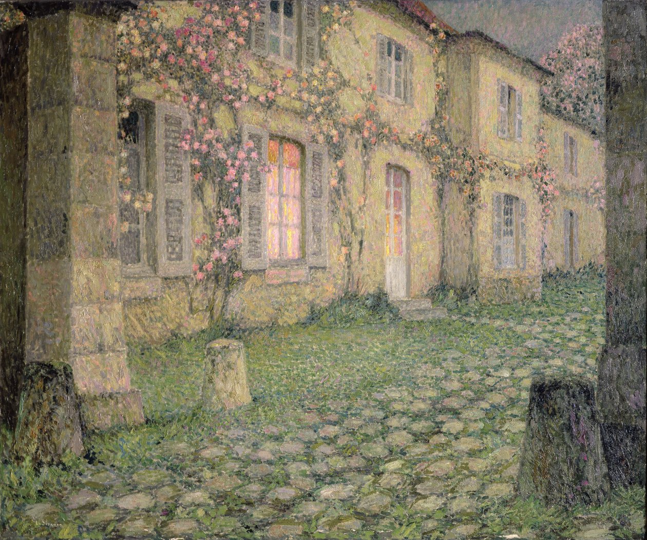 House with Roses at Dusk by Henri Eugene Augustin Le Sidaner