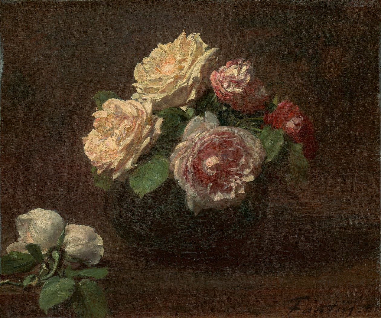 Roses in a Bowl by Ignace Henri Jean Fantin-Latour