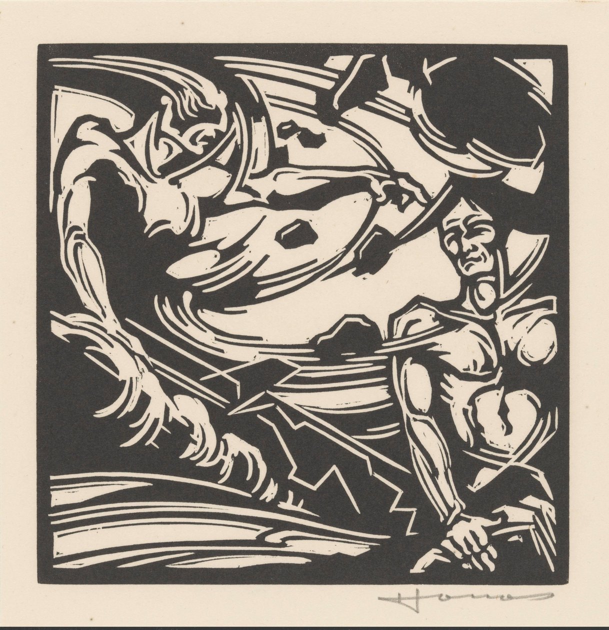 Two Naked Men by a Swirling Mass of Air by Henri Jonas (signed by artist)