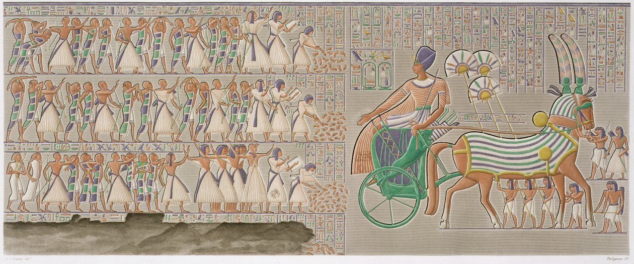 Coloured Base Reliefs from the South Gallery of the Peristyle of the Palace, Plate 12 from Vol II of `Descriptions of Egypt`, engraved by Antoine Phelippeaux by Henri Joseph (after) Redoute