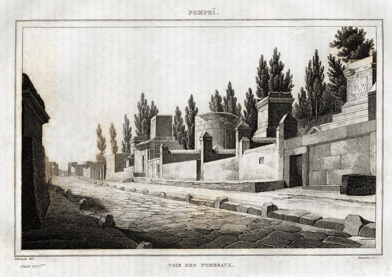 The way of the tombs, in Pompeii, engraving by Labrouste, in 