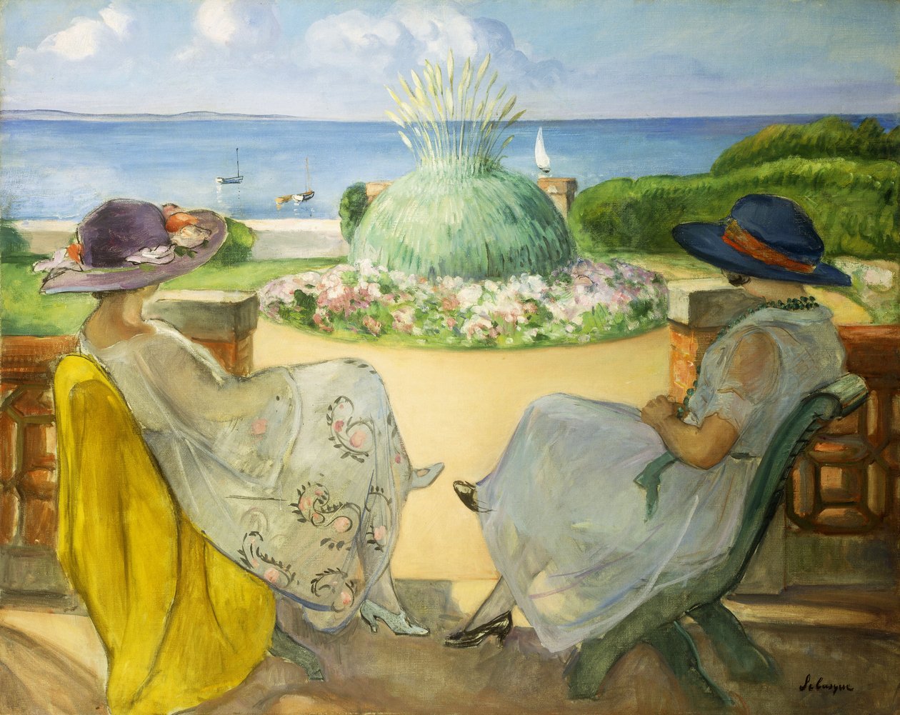 Two Young Women on a Terrace by the Sea by Henri Lebasque