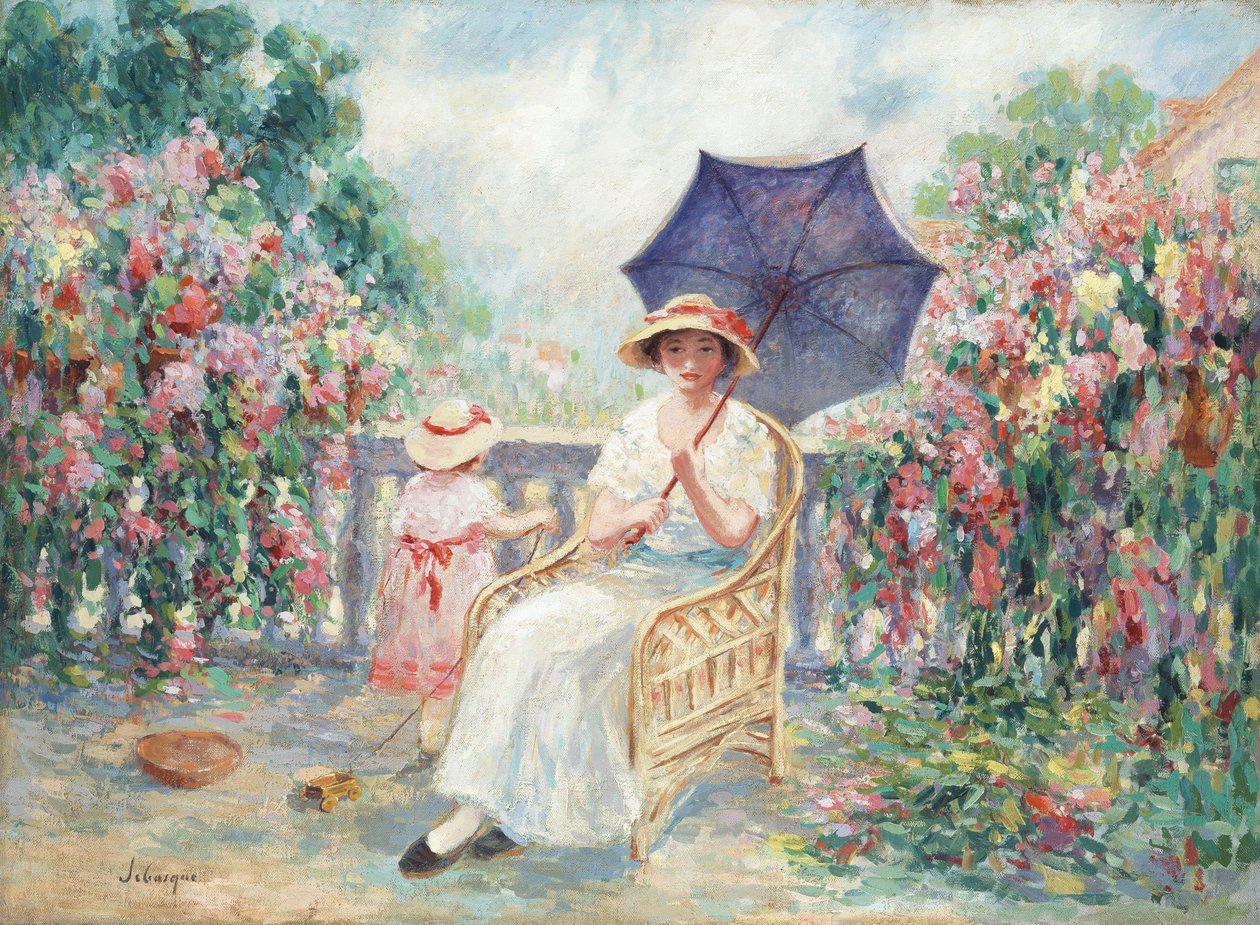 Young Girl and Child on a Terrace by Henri Lebasque