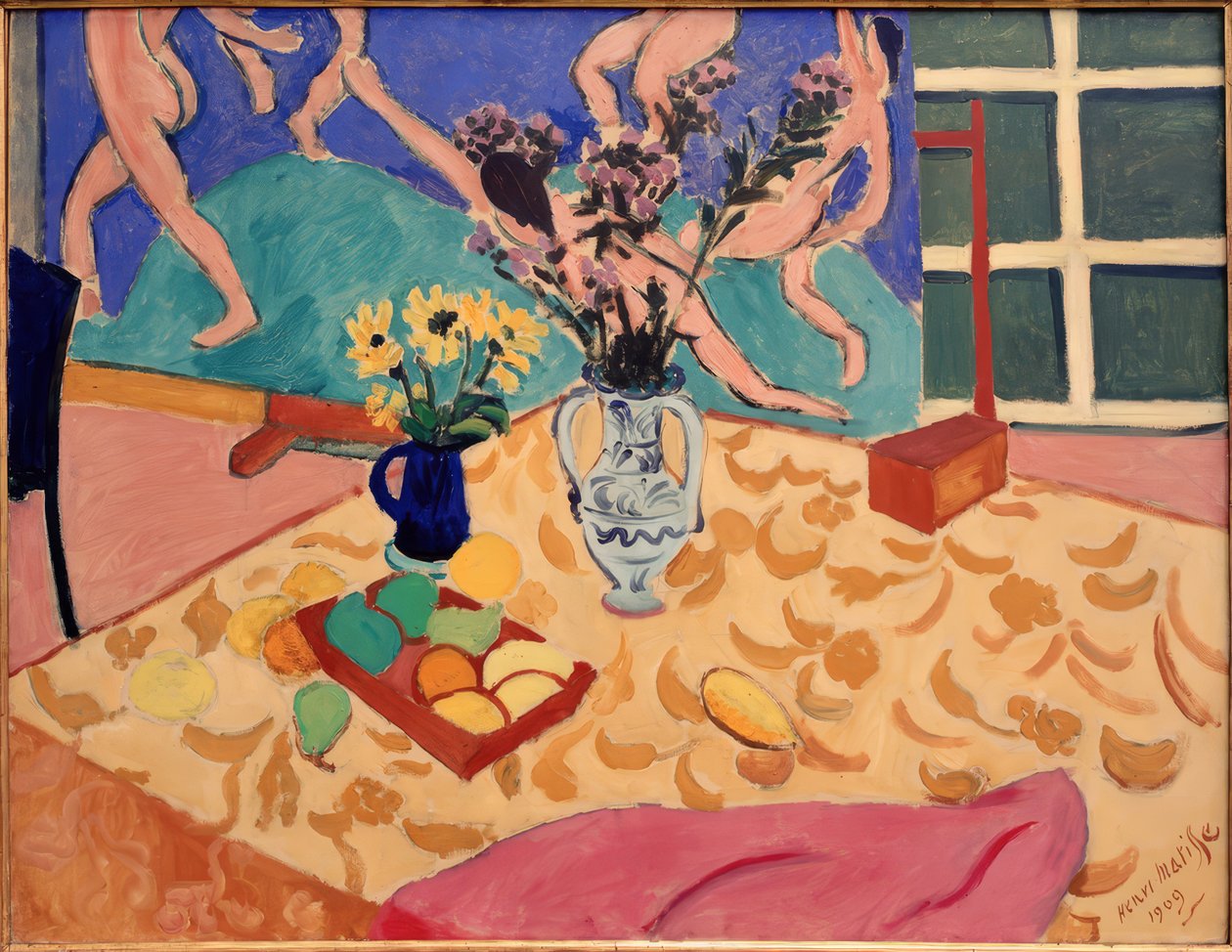 Fruits, Flowers with the Painting The Dance by Henri Matisse