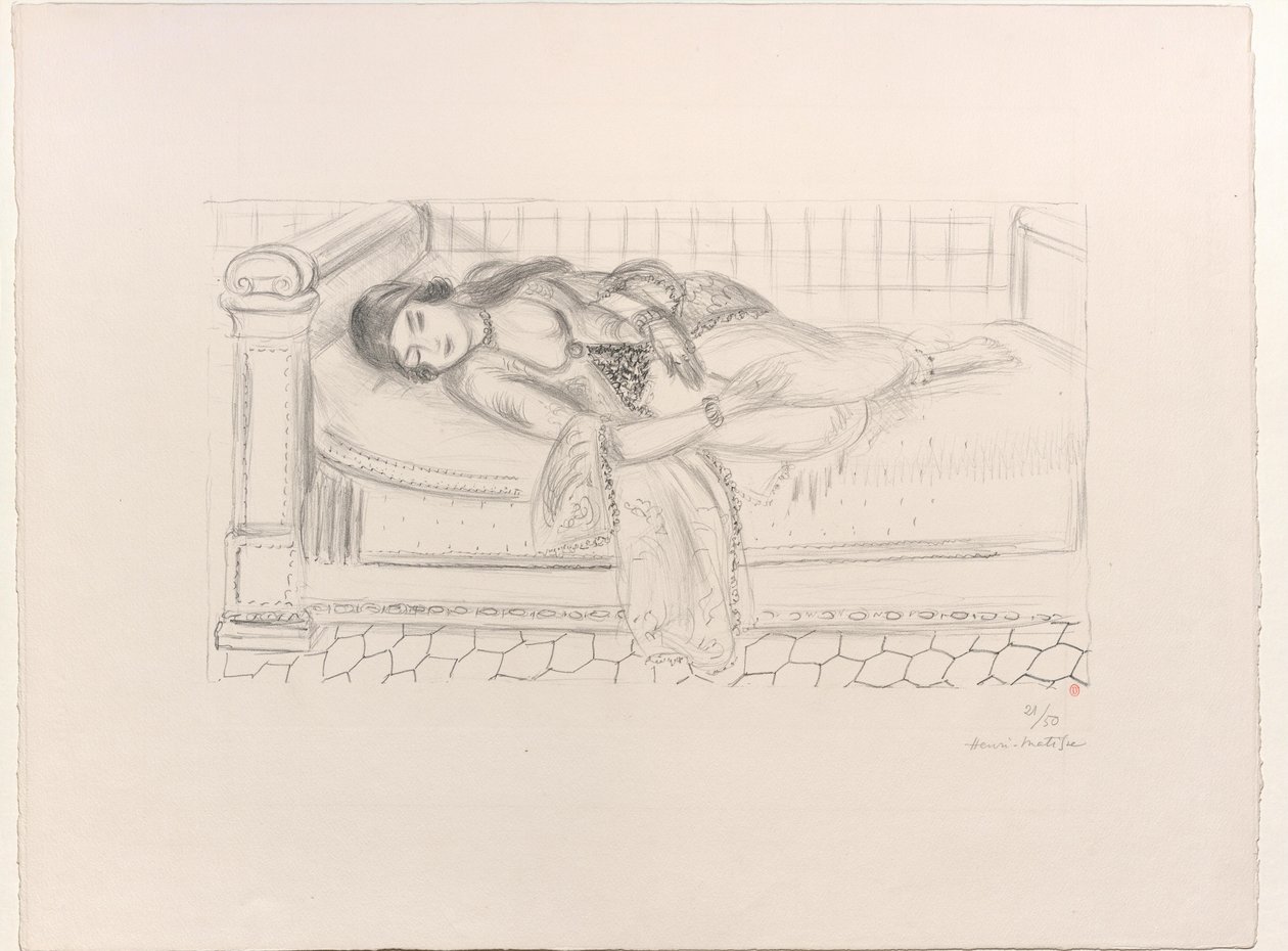 Oriental on a Resting Bed, Red Tiled Floor by Henri Matisse