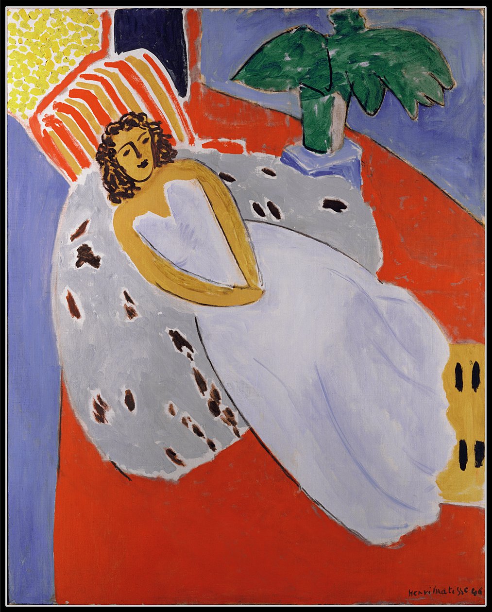 Young Woman in White, Red Background by Henri Matisse