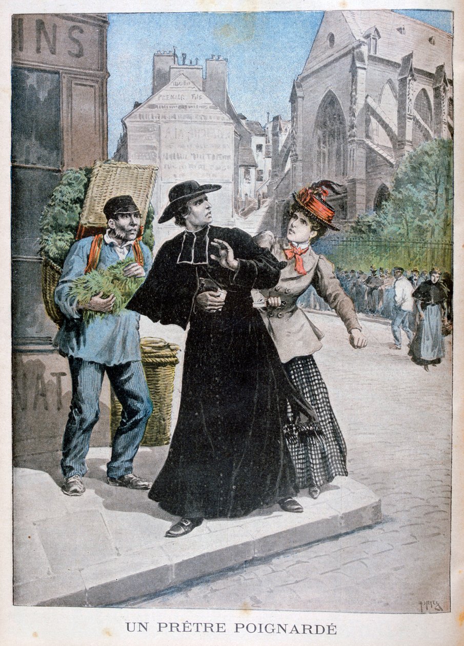 A Catholic Priest is Stabbed by a Woman on the Street, France, 1897 by Henri Meyer