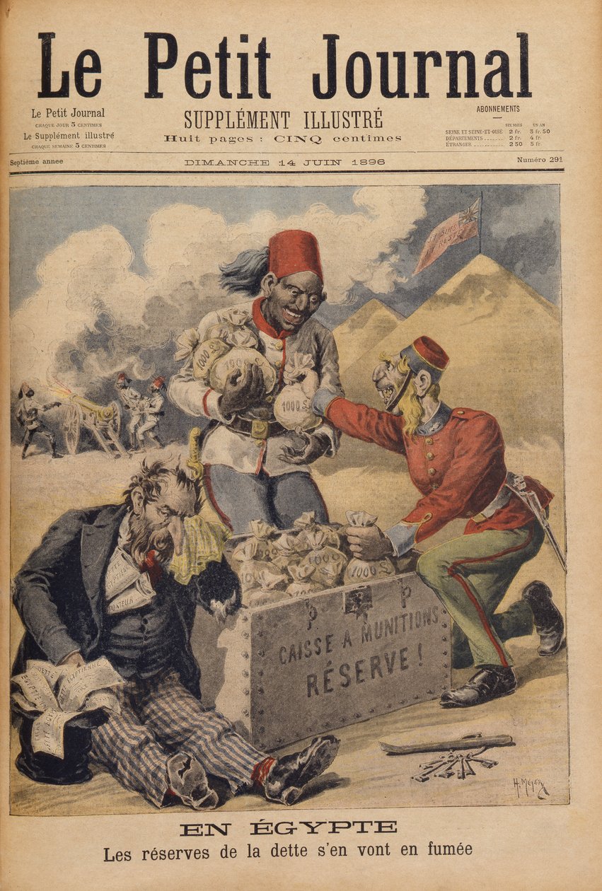 Egypt: The Reserves of the Debt Going up in Smoke, illustration from Le Petit Journal, 14th June 1896 by Henri Meyer