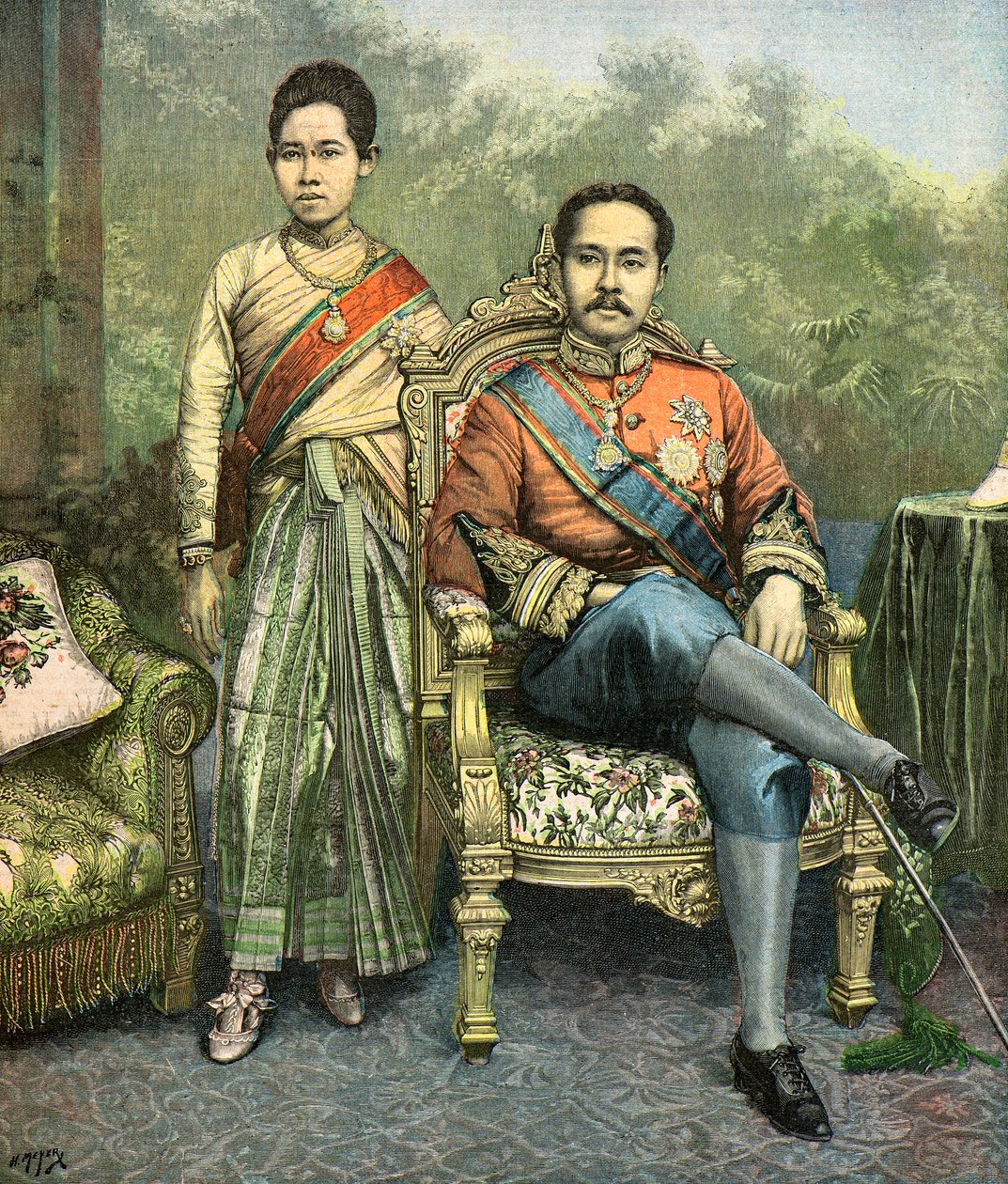 Portrait of King Rama V and Queen Savang Vadhana by Henri Meyer