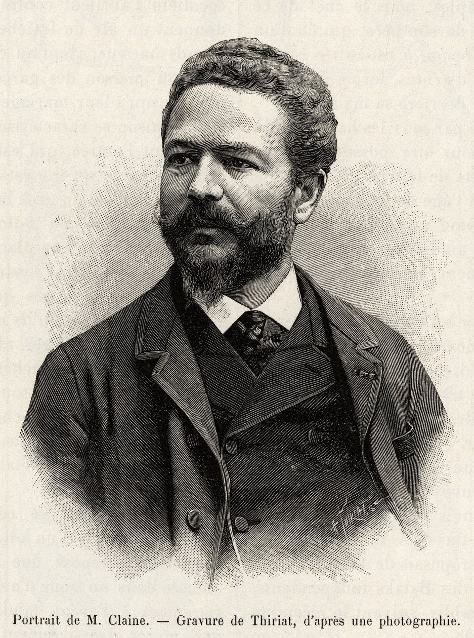 Portrait of Jules Claine, explorer and diplomat, author of the story. Engraving by Thiriat to illustrate the story 