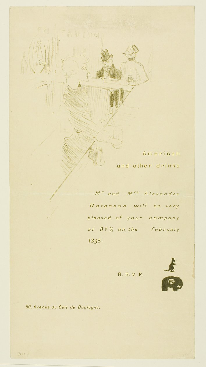 Invitation for Mr. and Mrs. Alexandre Natanson by Henri de Toulouse-Lautrec