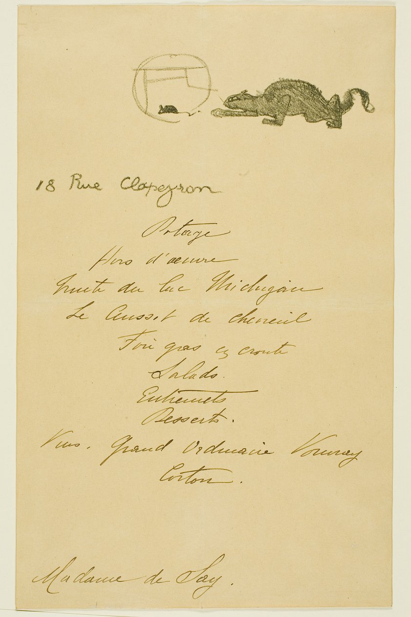 Menu for a Dinner given by May Belfort by Henri de Toulouse-Lautrec