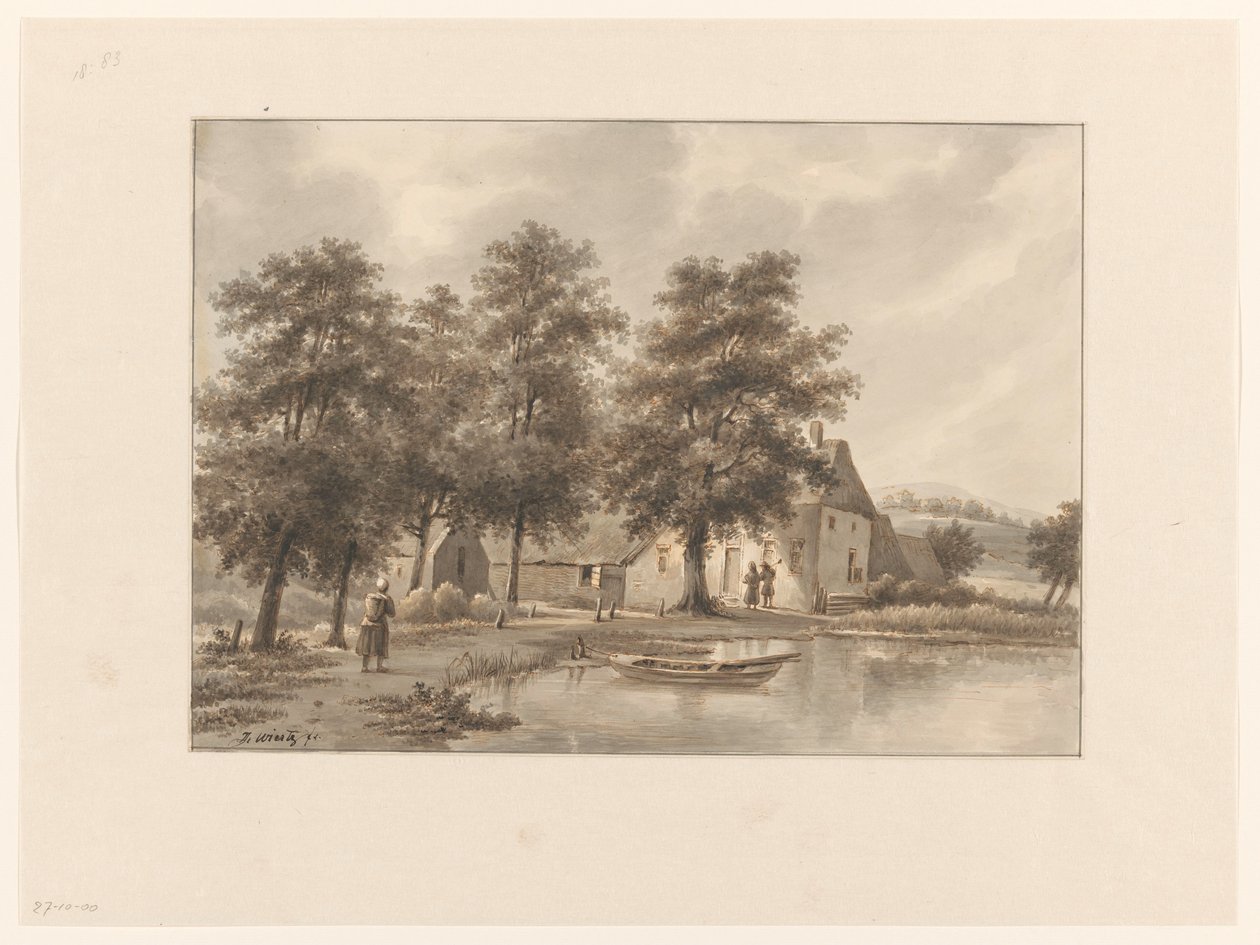 View of a Farm by the Water by Henricus Franciscus Wiertz (signed by artist)