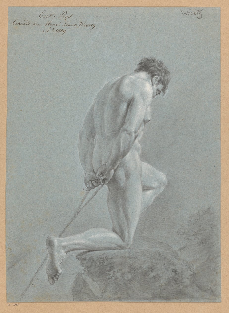 Kneeling Male Nude, Seen from the Side (1st Prize 1809) by Henricus Franciscus Wiertz