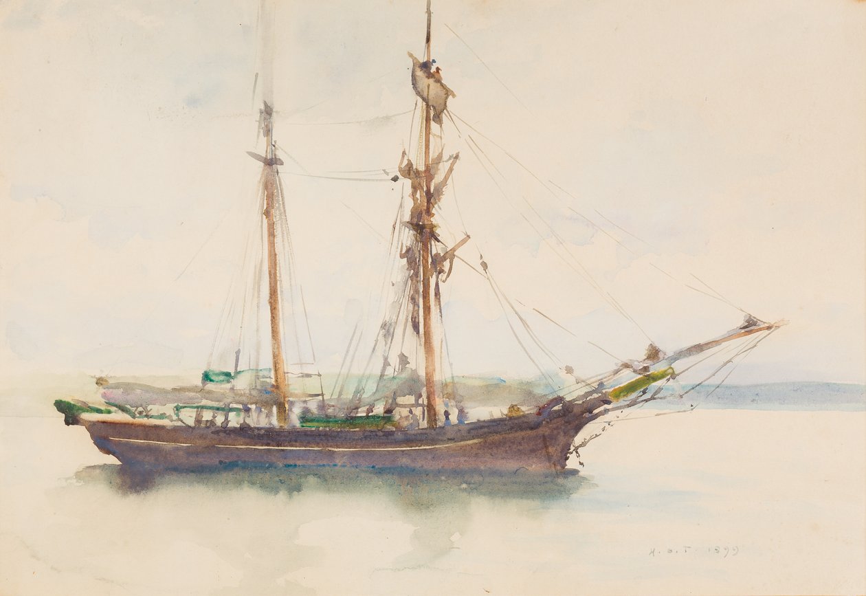 Barque with Sails Dropped by Henry Scott Tuke