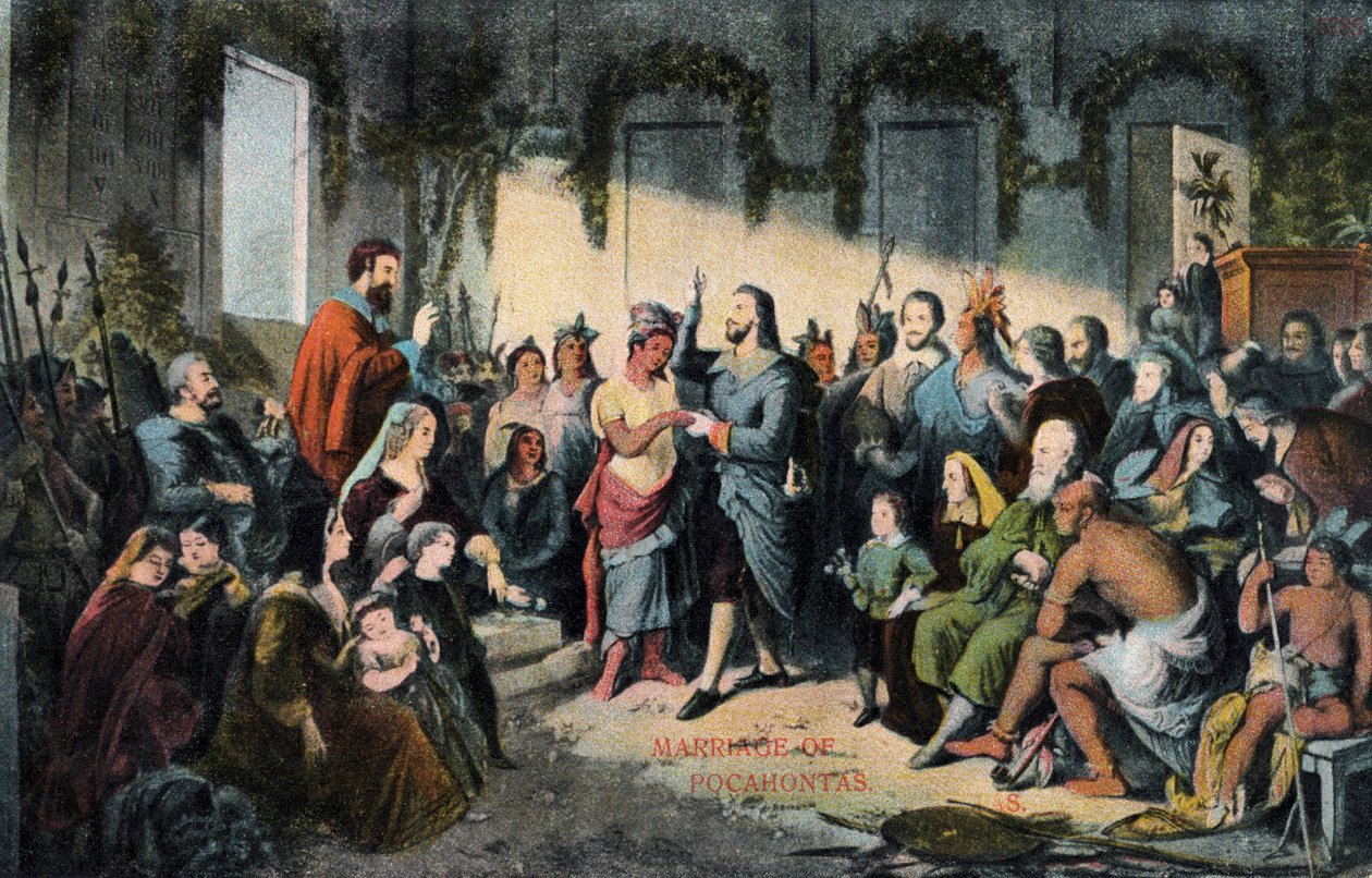 The marriage of Pocahontas and John Rolfe in Jamestown in 1614 by Henry (after) Brueckner